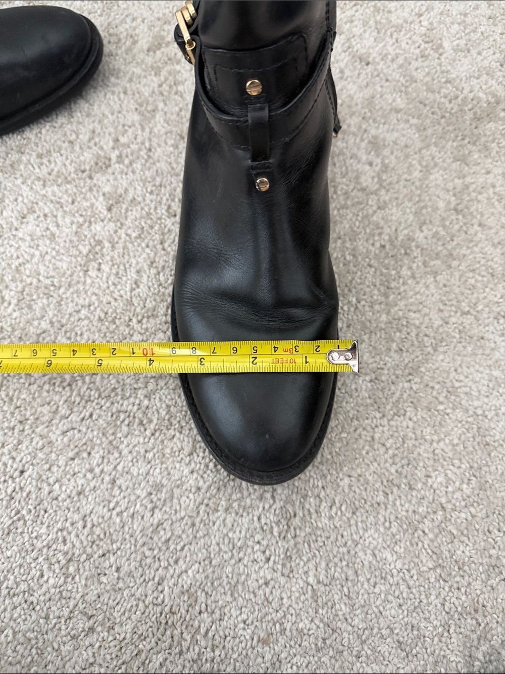 Tory Burch Black Leather Knee-High Boots with Gold Logo - Picture 14 of 16